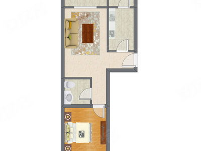 1室1厅 61.41平米户型图