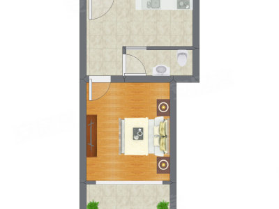 1室0厅 37.29平米户型图