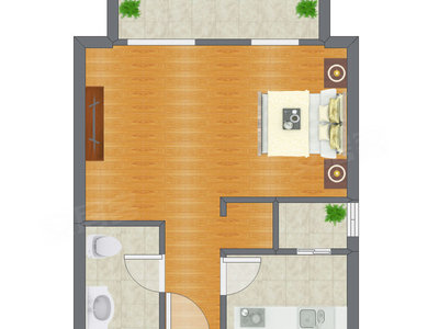 1室0厅 58.18平米户型图