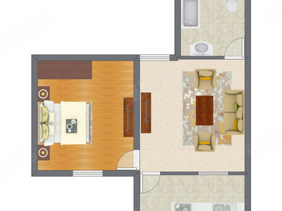 1室1厅 49.69平米户型图