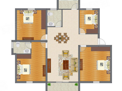 4室2厅 124.53平米户型图