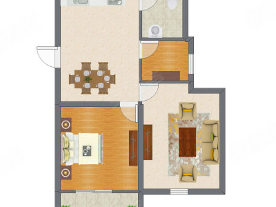 1室2厅 61.19平米户型图