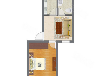 1室1厅 27.17平米户型图
