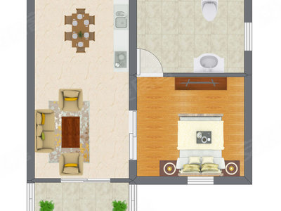 1室1厅 36.11平米户型图