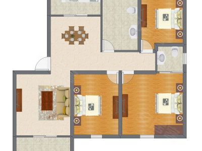 3室2厅 96.08平米户型图