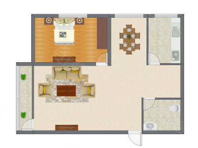 1室2厅 80.40平米户型图