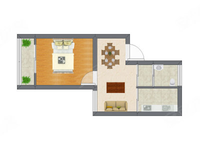 1室1厅 24.29平米户型图