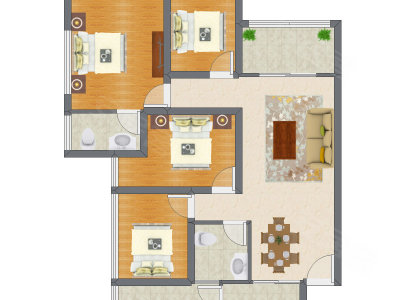 4室2厅 87.87平米户型图
