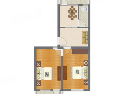 2室2厅 68.88平米户型图