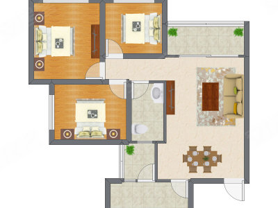 3室2厅 93.55平米