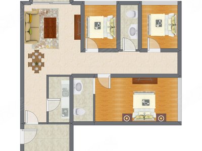 3室2厅 84.00平米