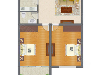 2室1厅 72.39平米