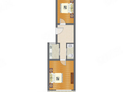 2室1厅 37.46平米户型图