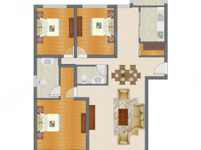 3室2厅 140.57平米户型图