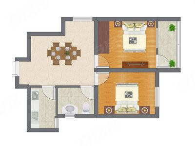 2室1厅 43.68平米户型图