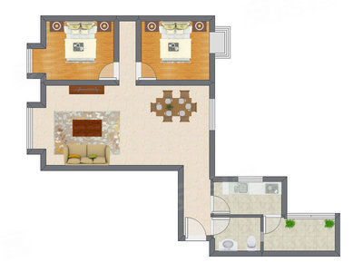 2室2厅 88.45平米户型图