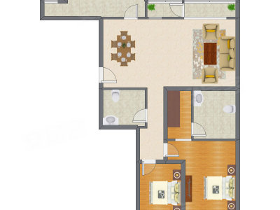 2室2厅 141.44平米户型图