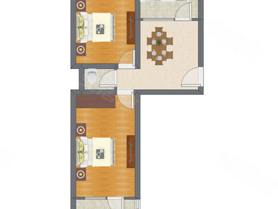 2室1厅 64.46平米户型图