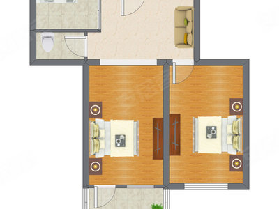 2室1厅 64.30平米