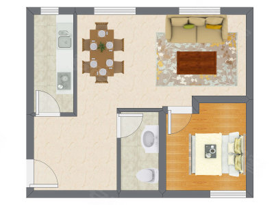 1室2厅 62.33平米户型图