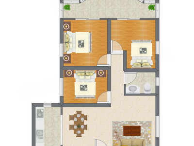3室2厅 95.88平米户型图