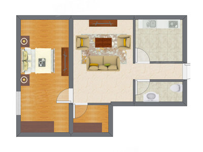 1室1厅 46.32平米户型图