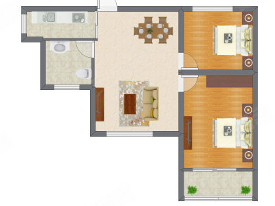 2室2厅 57.89平米户型图