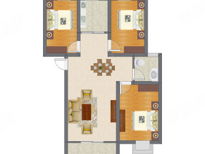 3室2厅 65.99平米