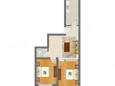 2室1厅 66.15平米户型图