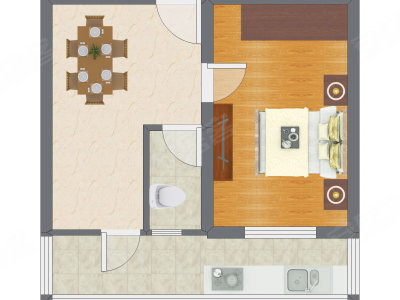1室1厅 50.91平米户型图