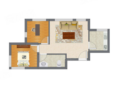2室1厅 68.45平米户型图