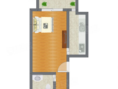 1室1厅 29.35平米户型图