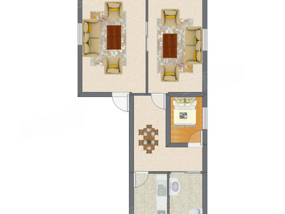1室3厅 60.15平米户型图