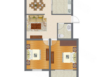 2室2厅 83.28平米户型图