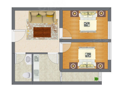 2室1厅 34.13平米户型图
