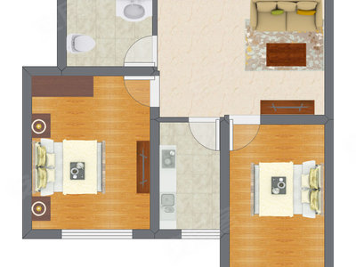 2室1厅 61.45平米