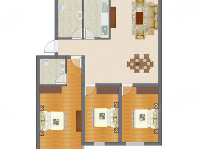 3室2厅 90.23平米户型图