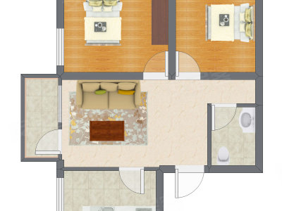 2室1厅 58.90平米