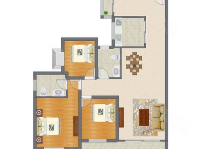 3室2厅 88.00平米