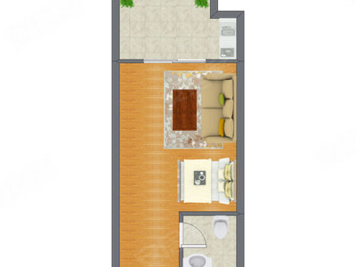 1室1厅 32.12平米户型图