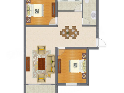 2室2厅 88.65平米户型图