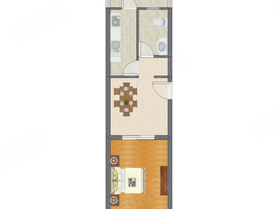 1室1厅 57.12平米户型图