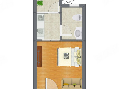 1室1厅 30.98平米户型图