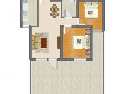 2室2厅 74.73平米户型图