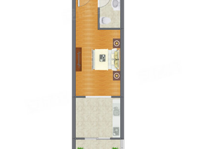 1室0厅 34.96平米户型图