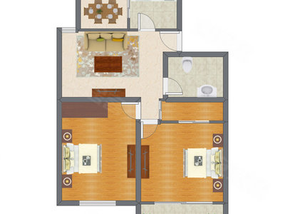 2室1厅 76.00平米