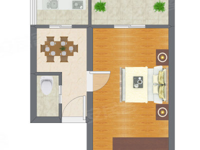 1室1厅 29.86平米户型图