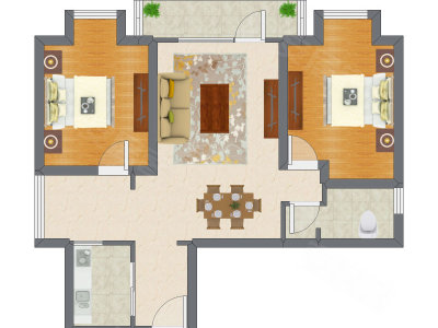 2室2厅 85.71平米户型图