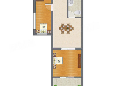 2室1厅 38.95平米