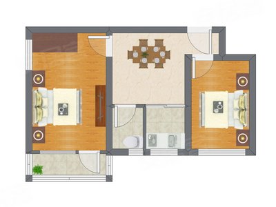 2室1厅 56.30平米